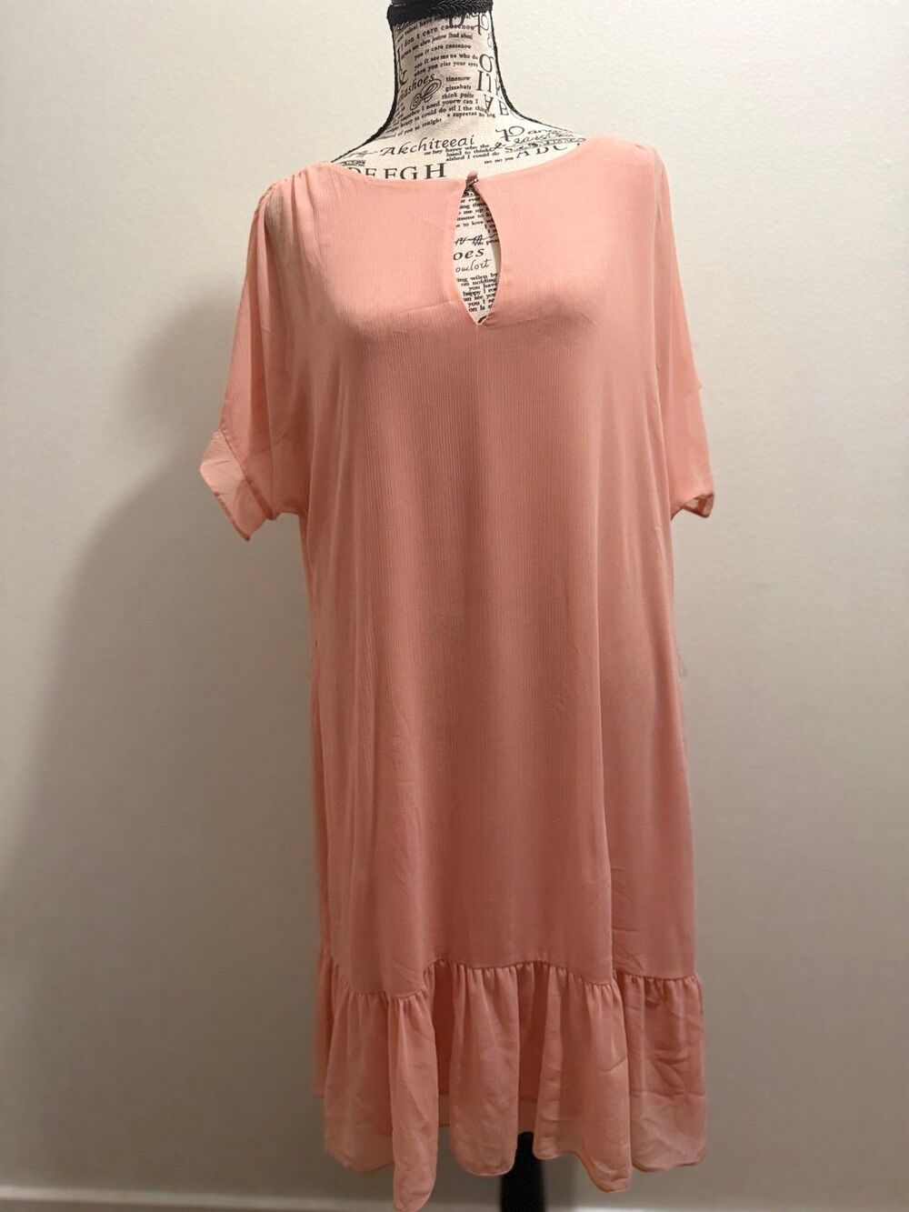 90’s Vintage Retro LAUREN RALPH LAUREN Pink Ruffle Hem Shift Dress Size 14